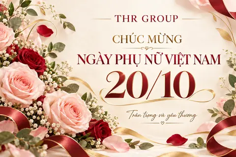 Thiệp chúc mừng Ngày Phụ nữ Việt Nam 20/10 của THR GROUP với hoa hồng trên nền trắng ngà