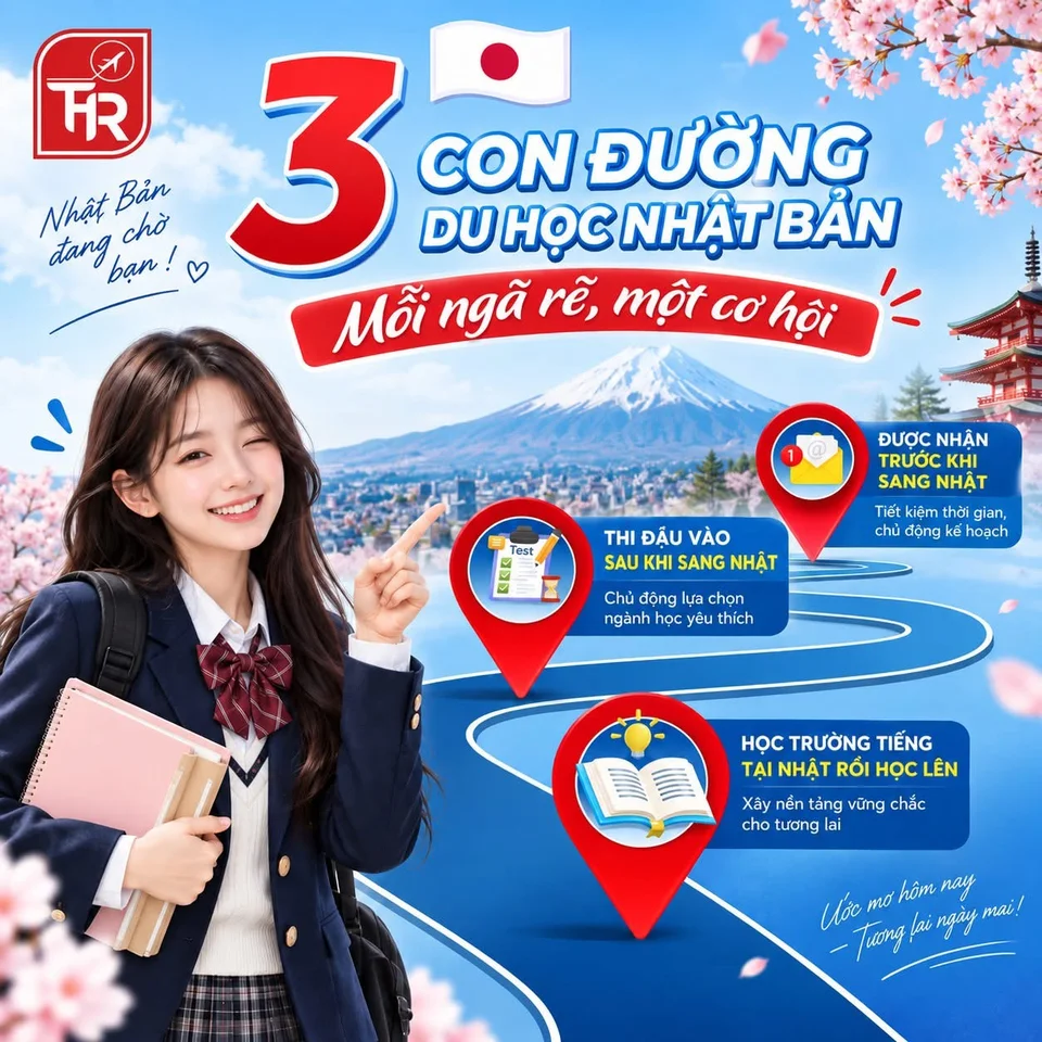 Infographic THR GROUP giới thiệu ba lộ trình du học Nhật Bản