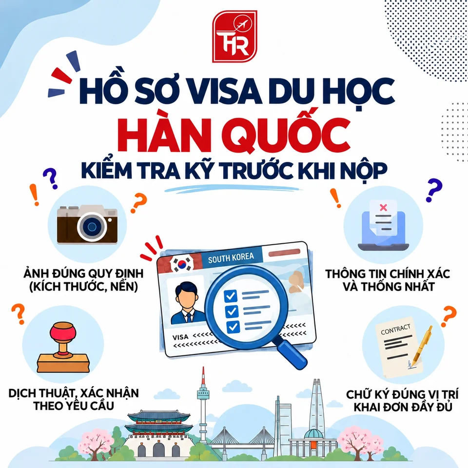 Infographic THR GROUP về rà soát ảnh, thông tin, xác nhận giấy tờ và đơn visa Hàn Quốc